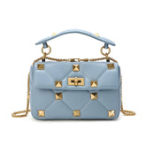 Quilted and Studded Sheepskin Leather Shoulder Bag